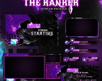 The Ranker Anime Twitch Overlays volles Stream Paket Lila Stinger Übergang Animierte Warnungen Japanisch Kawaii