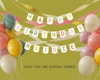 Whimsy Happy Birthday Banner - EDITABLE CANVA TEMPLATE