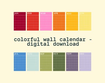 Colorful Wall Calendar for Home Office, Teen Room, and More - Digital Download, Print at Home.