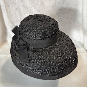 Vintage Black Wide Brim Cocktail Hat Audrey Hepburn Old Hollywood Union Made Audrey Hepburn Black Hat - Etsy main image 3