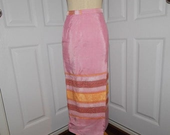 Sage Fabulous 70/'s Shimmer Maxi Skirt Fully Lined Size S Small Pink Cappuccino High Waist Flowers