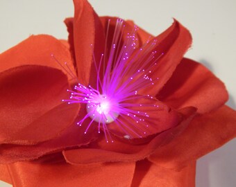 LED Illuminated Light Up Tropical Plumeria and Papaya Festival Hair Clip
