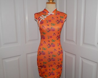 90s Sheer Floral and Glitter Dot Cheongsam US 10