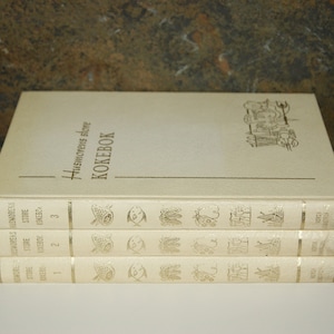 Lot 3 of Norwegian  Cooking Book&quot;Husmorens Store Kokebok&quot; Three volumes of the housewife&#39;s large cookbook from the 60s