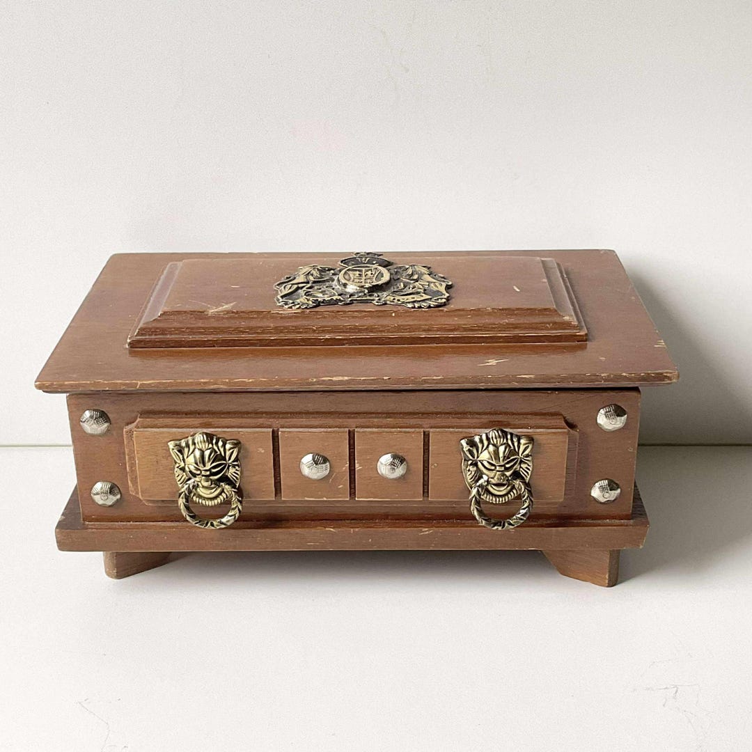 木製 ヴィンテージ ジュエリーボックス ヴィンテージ木製ジュエリーボックス：記念品や小物の収納（4.25x7