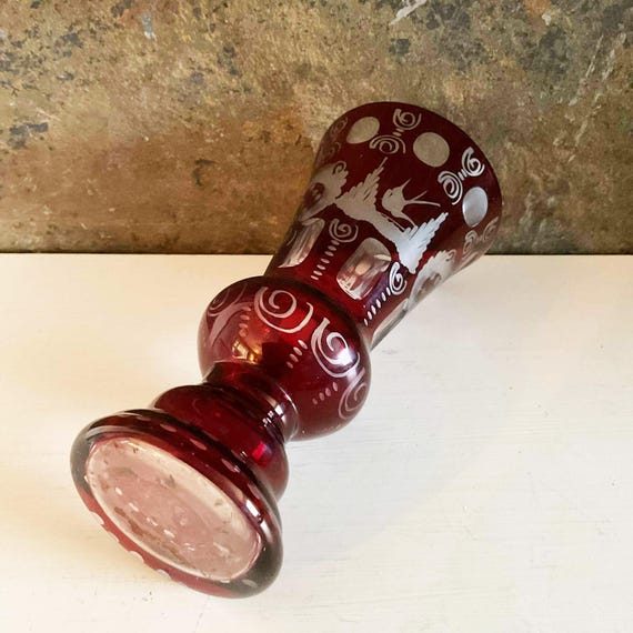 Antique 1920s Czech Egermann Red Ruby Bohemian Glass Crystal Cut