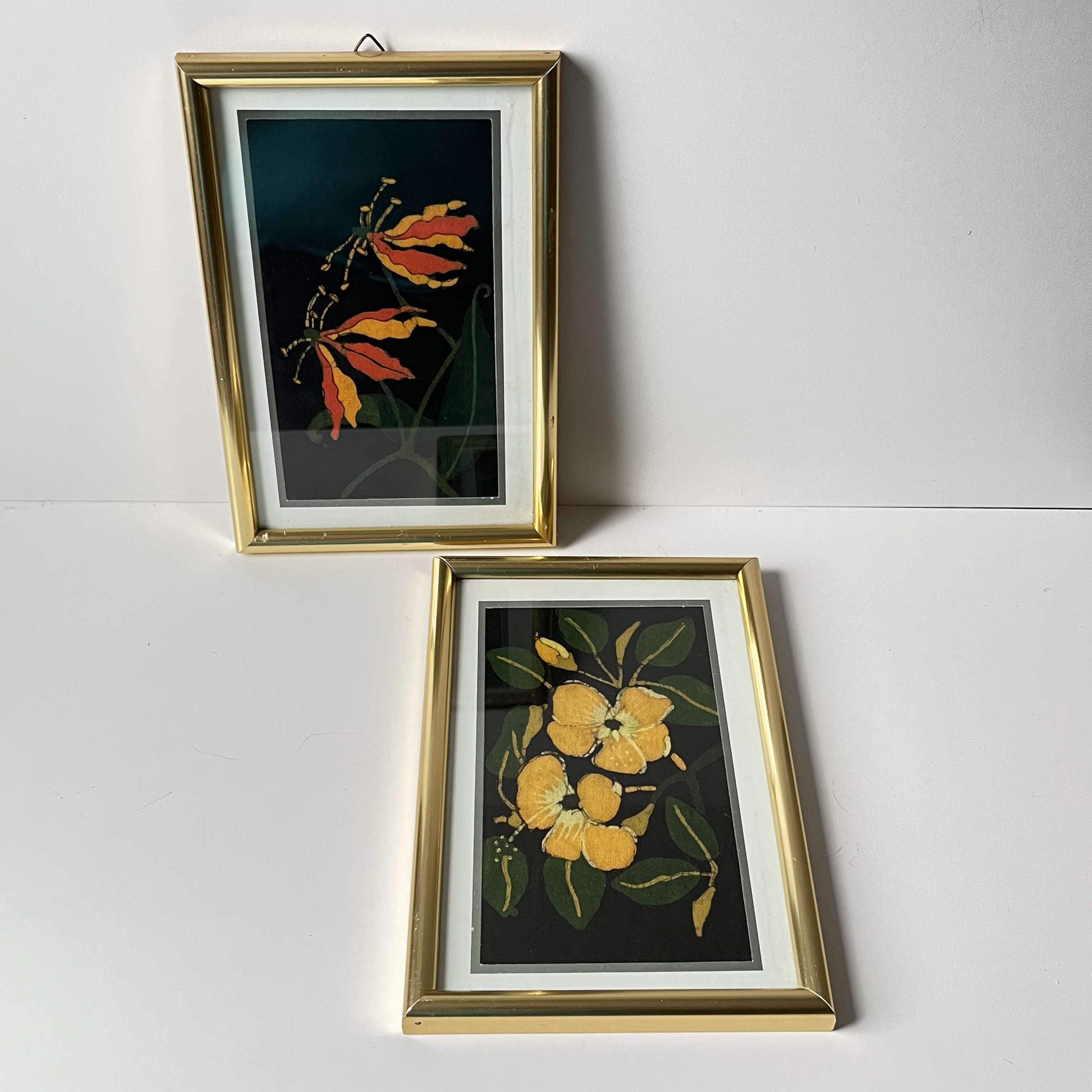 木枠付きの「花」のオリジナル絵画2枚セット。 - Etsy 日本