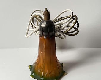 Vintage Art Nouveau Amber & Green Lily Flower Glass Lamp Shade