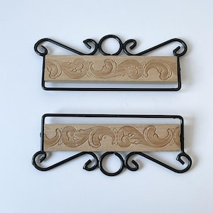 A pair of Rosemaling Carved Wooden and Wrought Iron Tapestry Hangers: Scandinavian Bell Pull, 6.5" Long