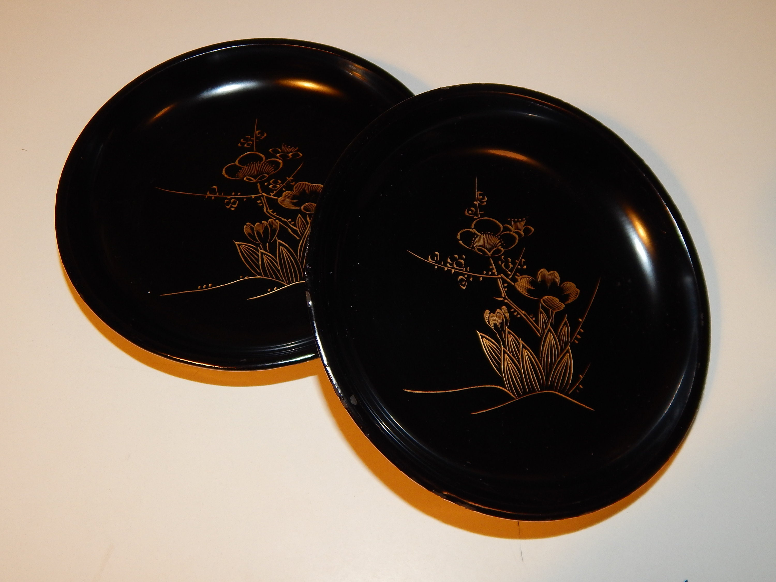 Set von 2 japanischen Lackwaren Schwarz Rot & Gold | Etsy