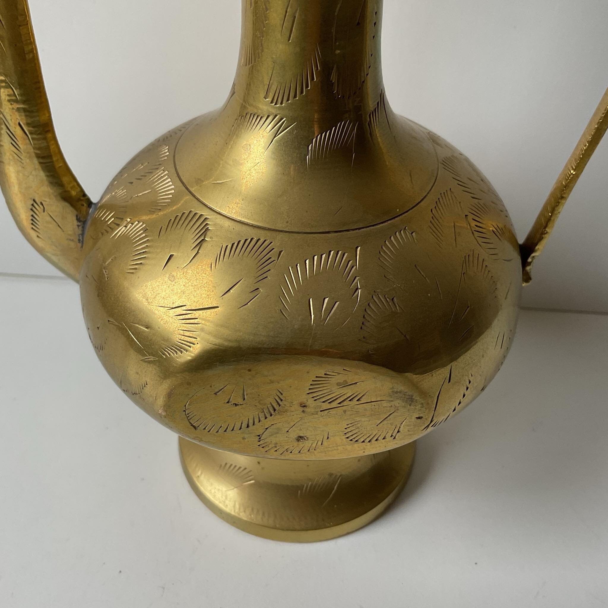 Arabian Aftaba Moroccan Etched Brass Water Pitcher 14 Inch Hight