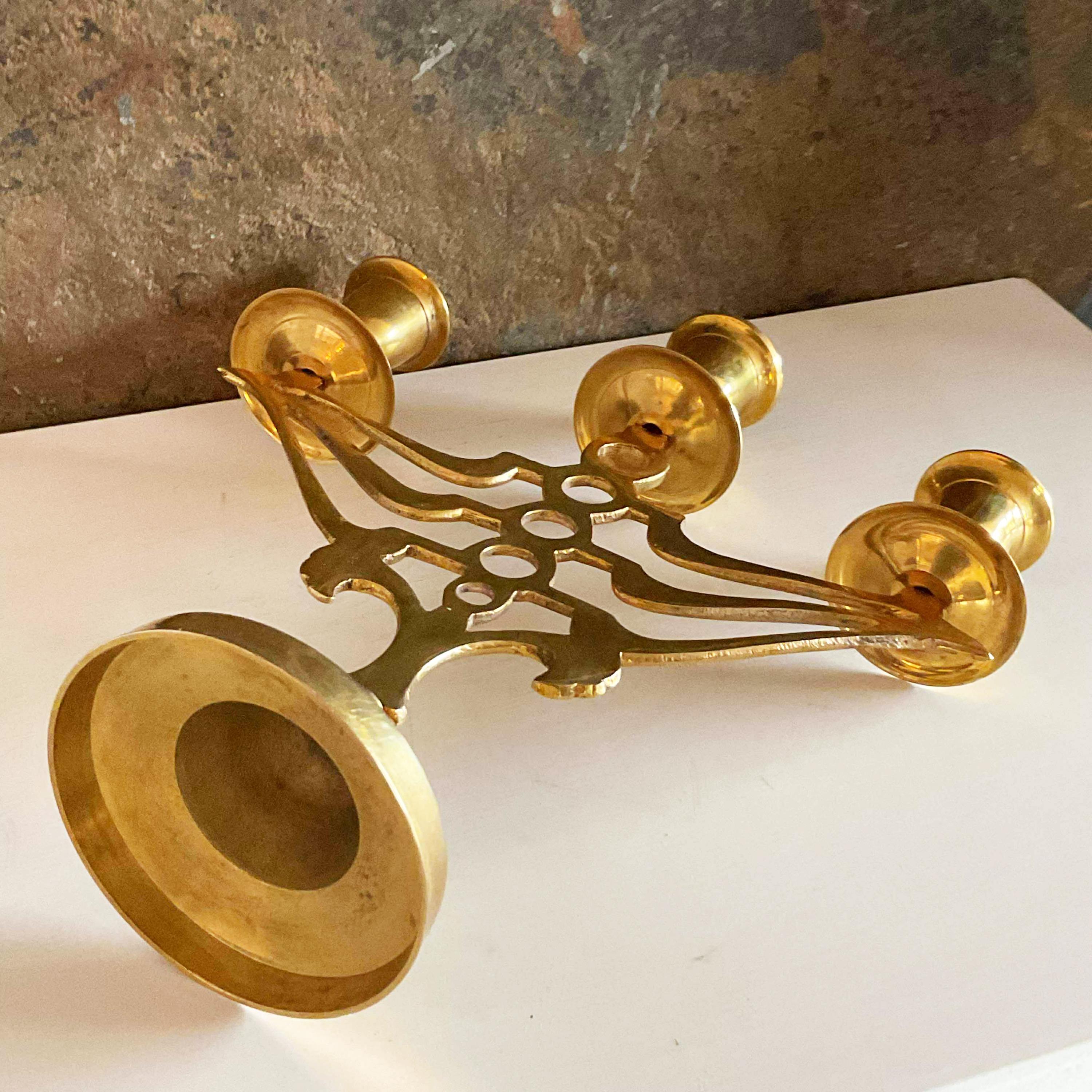 Vintage Brass 3 Arms Candelabra Taper Candle Centerpiece Candlestick ...