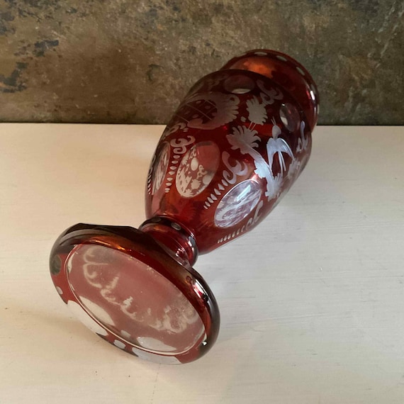 Antique 1920s Czech Egermann Red Ruby Bohemian Glass Crystal Cut