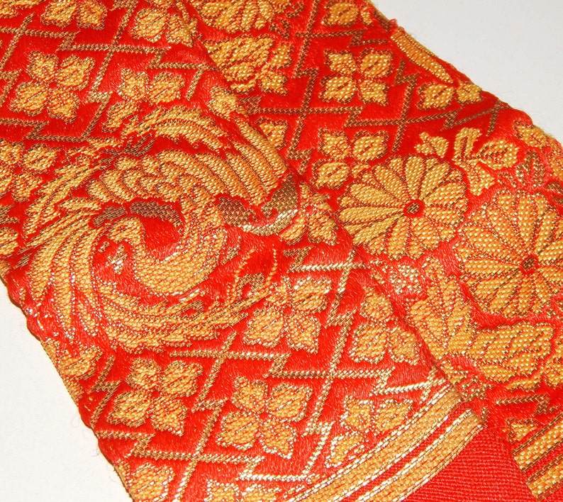 Vintage Japanese Silk Red and Gold Tenga Obi Kimono Costume | Etsy