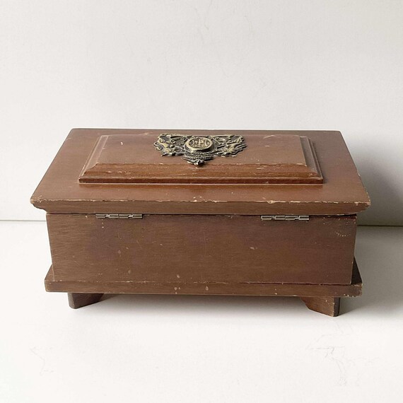 ヴィンテージ木製ジュエリーボックス：記念品や小物の収納（4.25x7