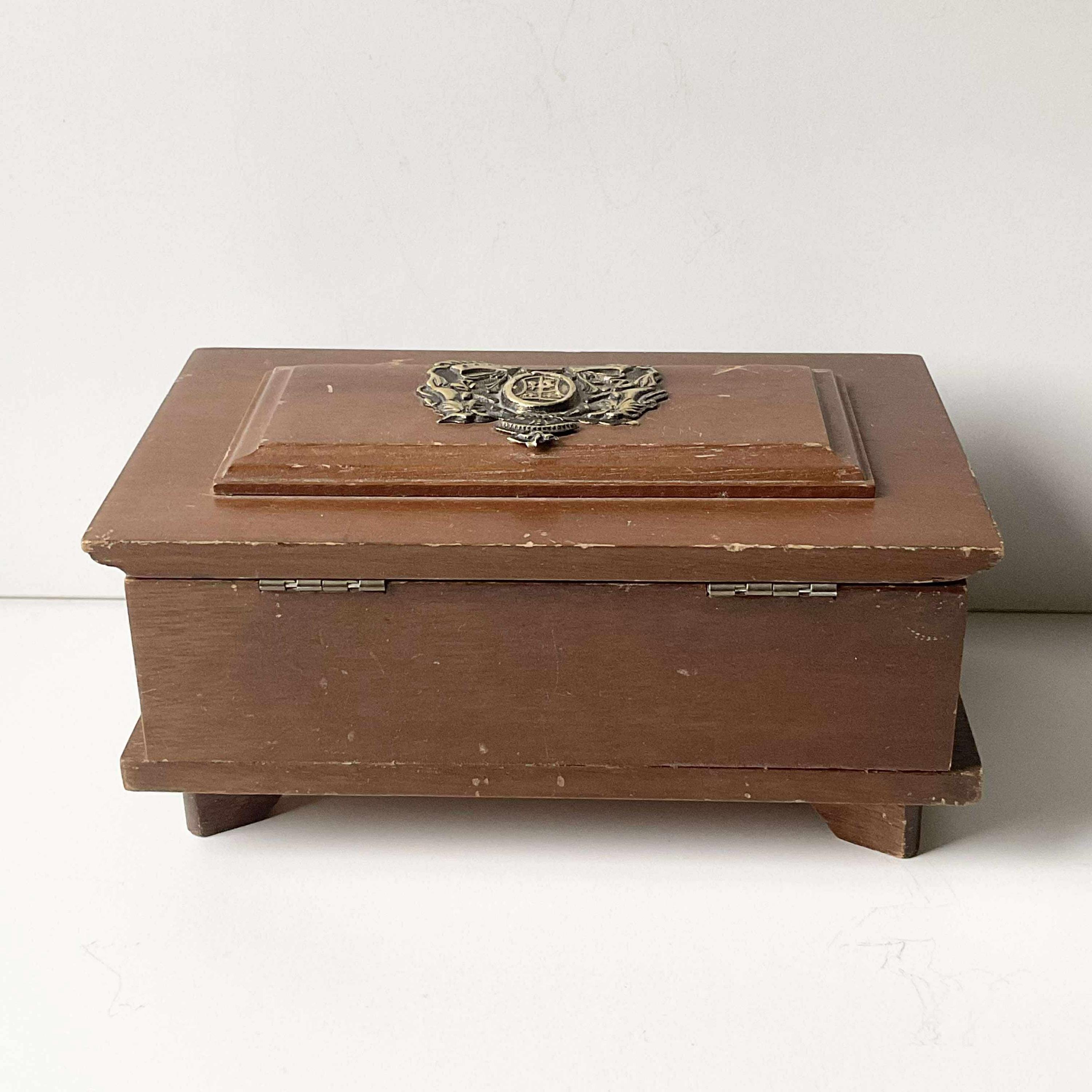 ヴィンテージ木製ジュエリーボックス：記念品や小物の収納（4.25x7