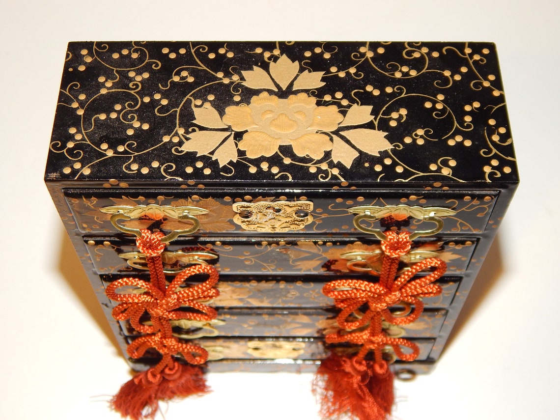 Vintage Japanese Miniature Furnitures Lacquered Wooden 3 Chest Etsy