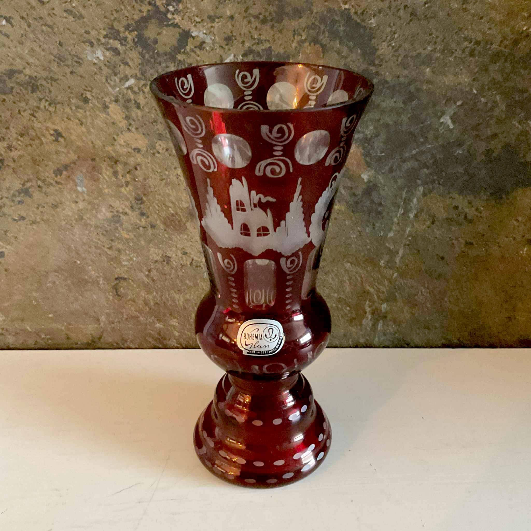 Antique 1920s Czech Egermann Red Ruby Bohemian Glass Crystal Cut