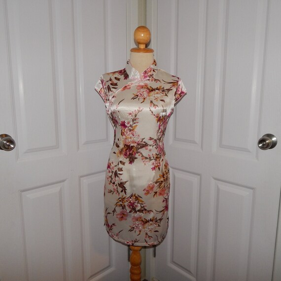 90s Sheer Floral and Glitter Dot Cheongsam US 10