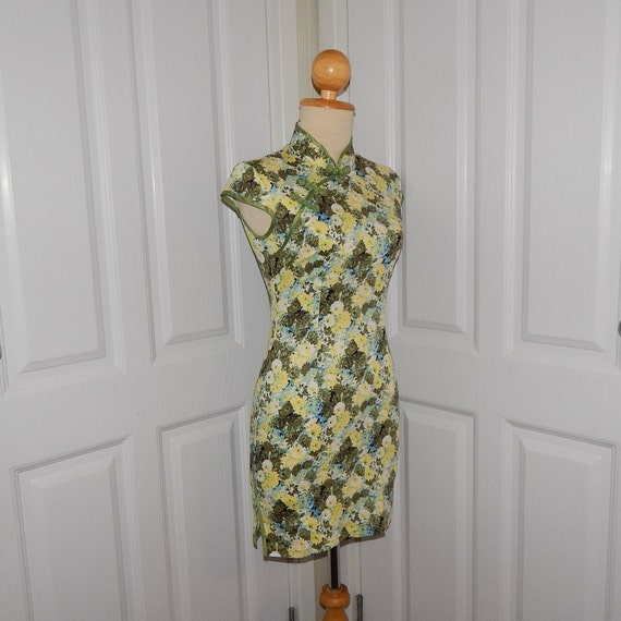 90s Sheer Floral and Glitter Dot Cheongsam US 10