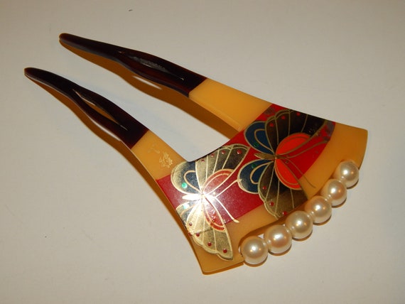 Vintage Japanese celluloid butterfly hand painted