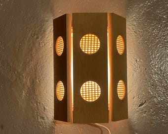 Vintage Mid Century Swedish Scandinavian Hand Crafts Solid Pine Wooden Wall Sconce Lamps