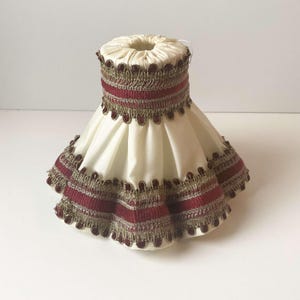 Vintage Pleated Lamp Shade: Off White & Burgundy Accent - 7 inch