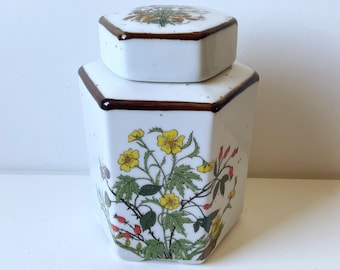 Vintage Wildflower Stoneware Ceramic Container Storage Jar
