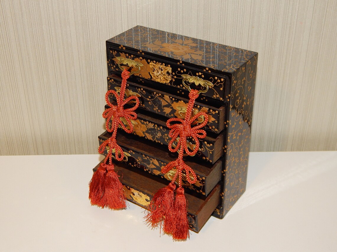 Vintage Japanese Miniature Furnitures Lacquered Wooden 3 Chest Etsy