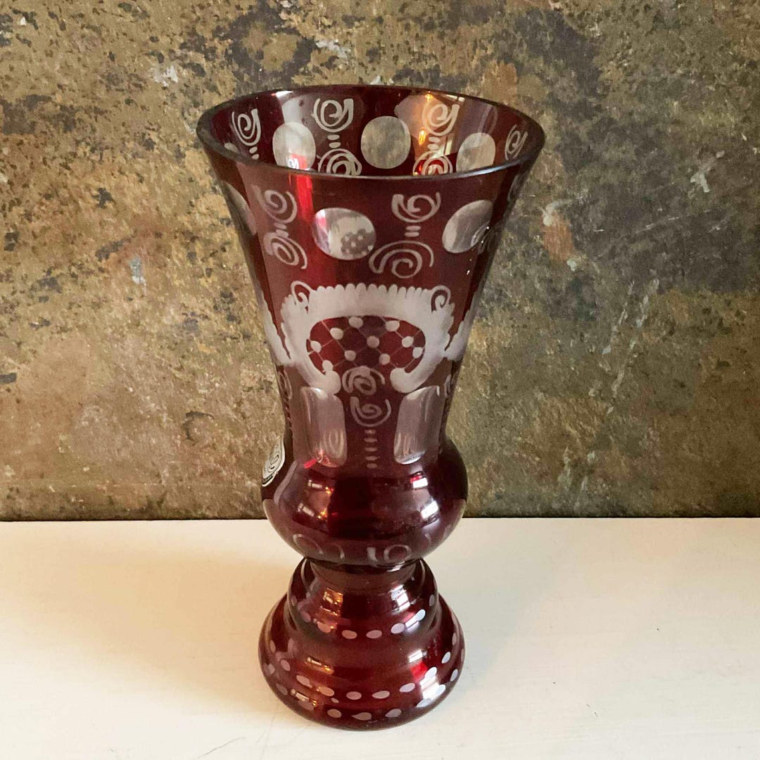Antique 1920s Czech Egermann Red Ruby Bohemian Glass Crystal Cut