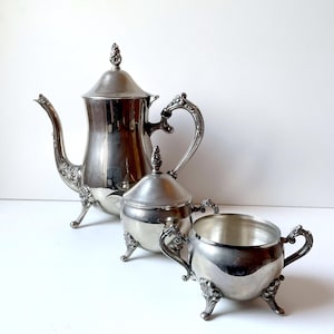 Vintage W. M. Rogers Silver Plate Tea Set: Ornate Floral Design