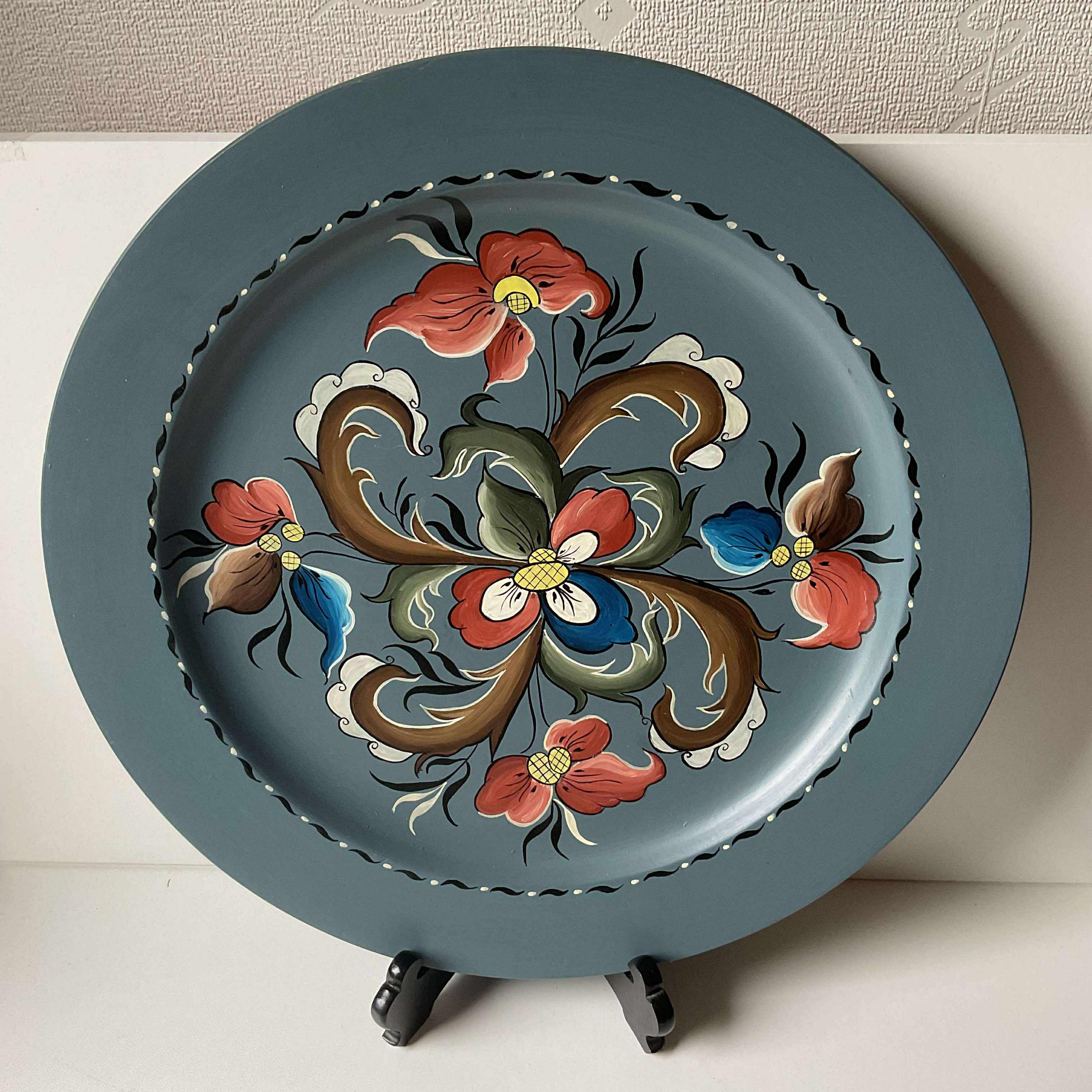 Large Unique Norwegian Folk Art Hand Painted Rosemaling Wooden