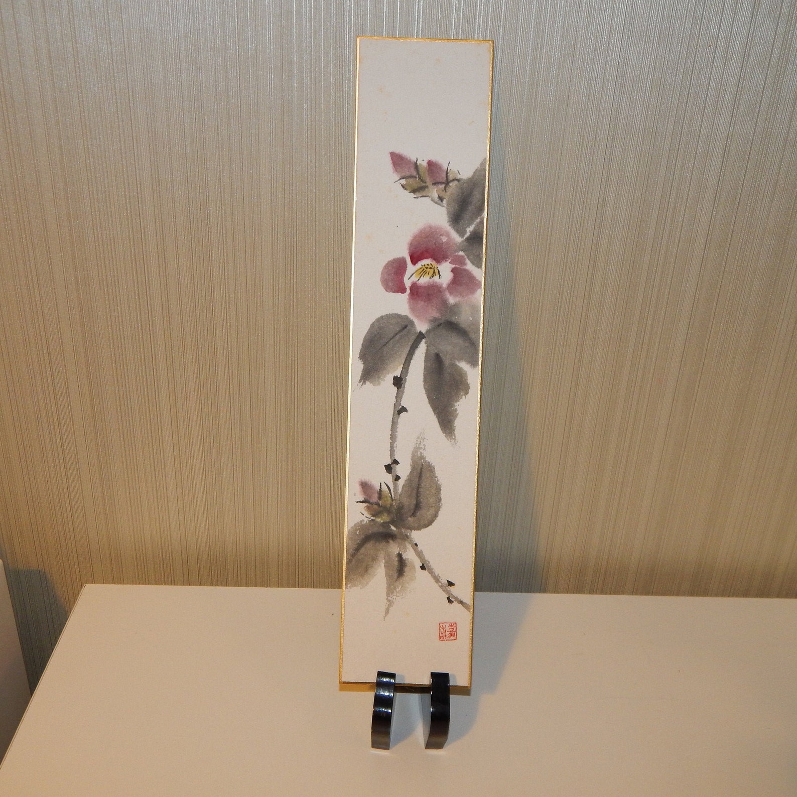 Original Sumie Watercolor Paintings Red Flower on Tanzaku Etsy