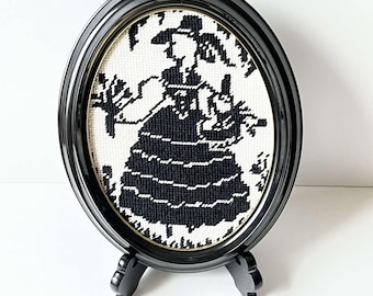Vintage Nadelspitze gestickte Stickerei viktorianischer Stil Silhouette mit Rahmen-Wand-Kunst-Dekor