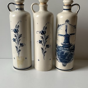 Lot 3 of Vintage Delft longe bols blue porcelain bottle with cork stopper kitchen decoration collectible