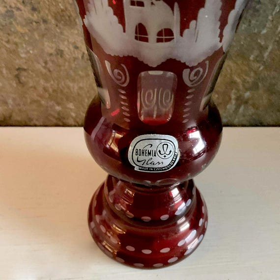 Antique 1920s Czech Egermann Red Ruby Bohemian Glass Crystal Cut
