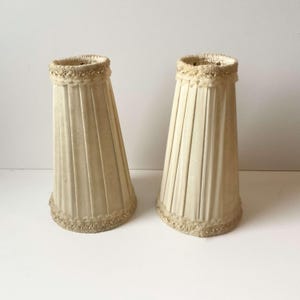 Lot of 2 Vintage Beige and Brown Lace Pleated Lamp Shades