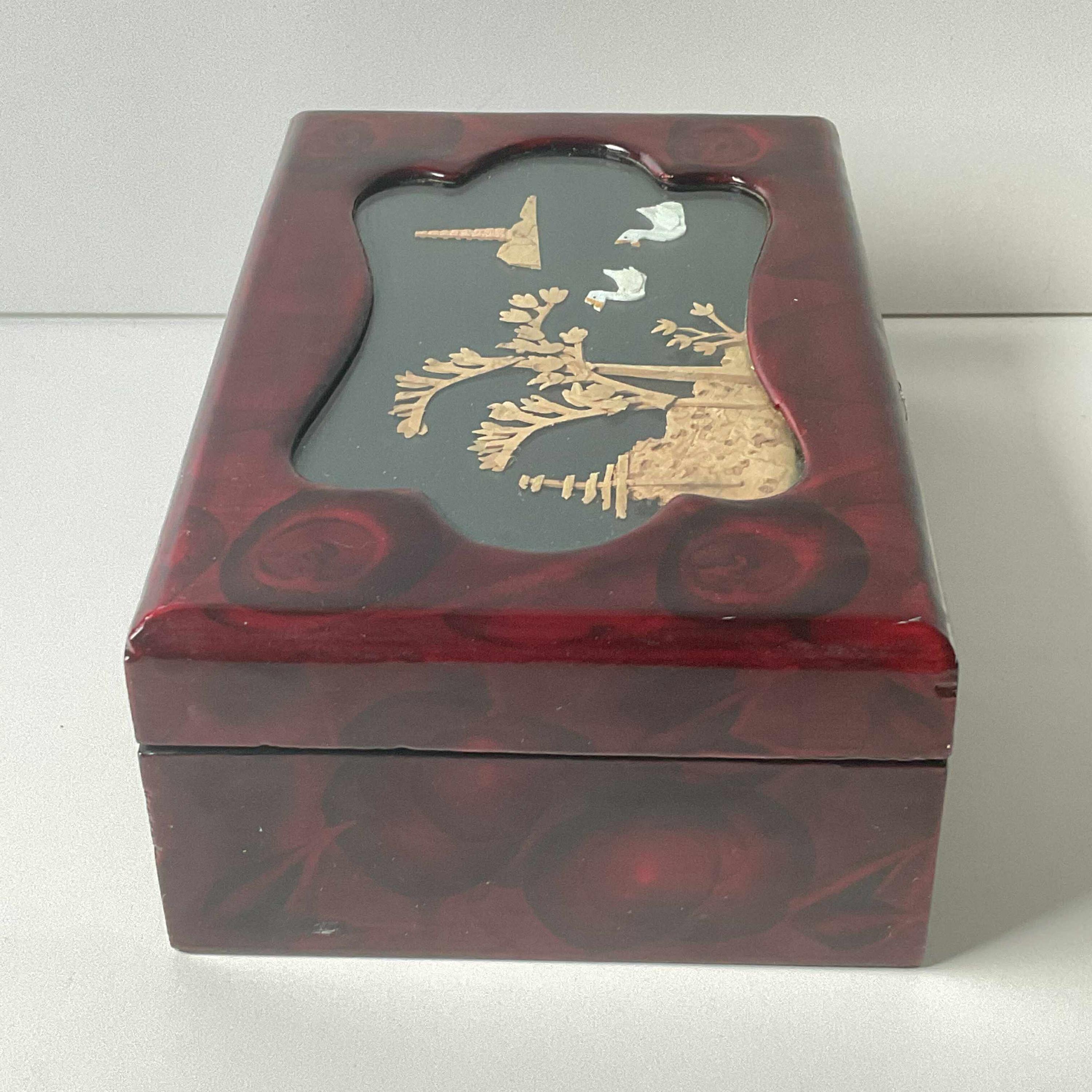 ヴィンテージ シノワズリ 木製ジュエリーボックス：中国風の小物入れ