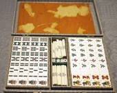 50 Vintage Japanese Riichi Mahjong Set Mah Jong Game Mahjong Thick Off White and Mustard Tiles