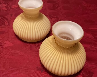 2 pieces of Vintage Two Tones Amber and White Glass Hurricane Lamp Shades