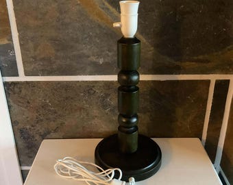 Vintage Swedish Scandinavian Designed Dark Brown Turned Wooden Table Lamp Stand