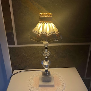 Lovely Vintage Pleated Off White and Burgundy Lamp Shade
