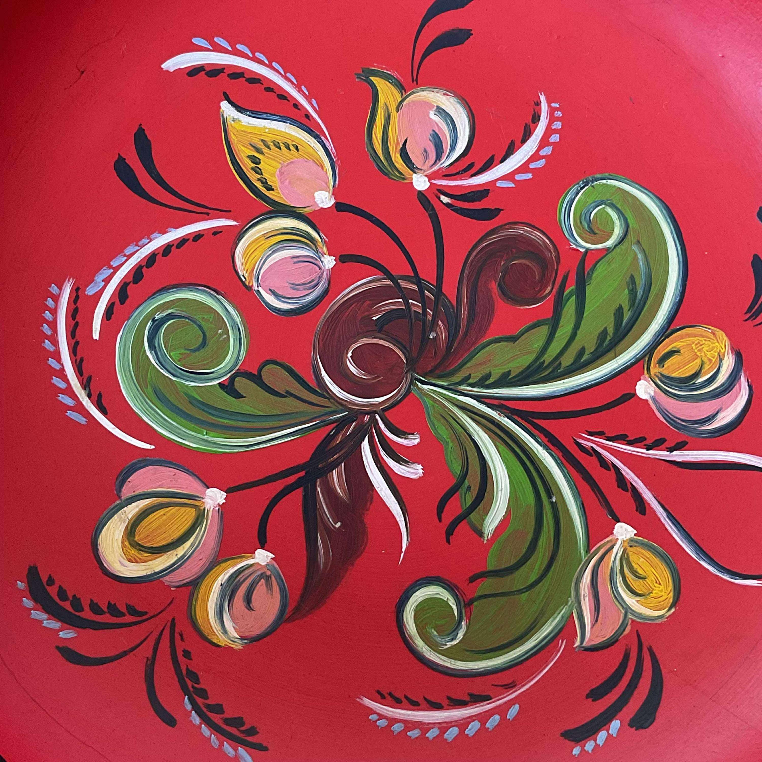 ノルウェーの民芸品 手描きローズマリング木製プレート コレクターズ