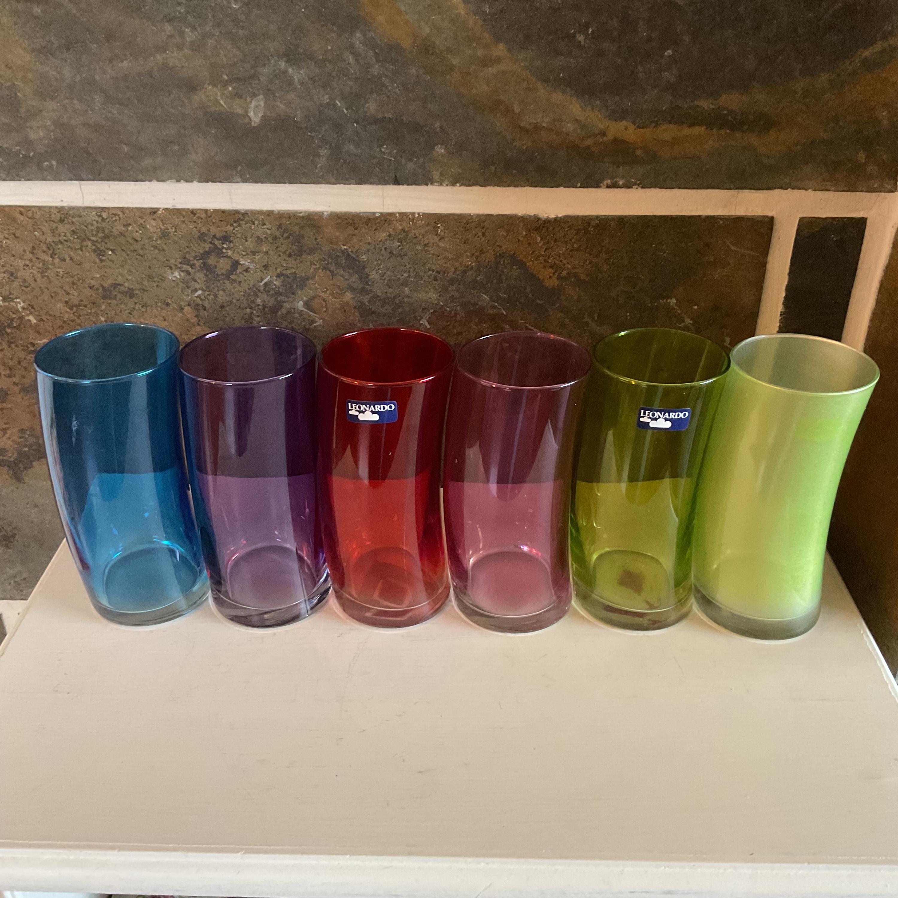 Set of 6 LEONARDO Germany Green and Red Curved Swing Glasses