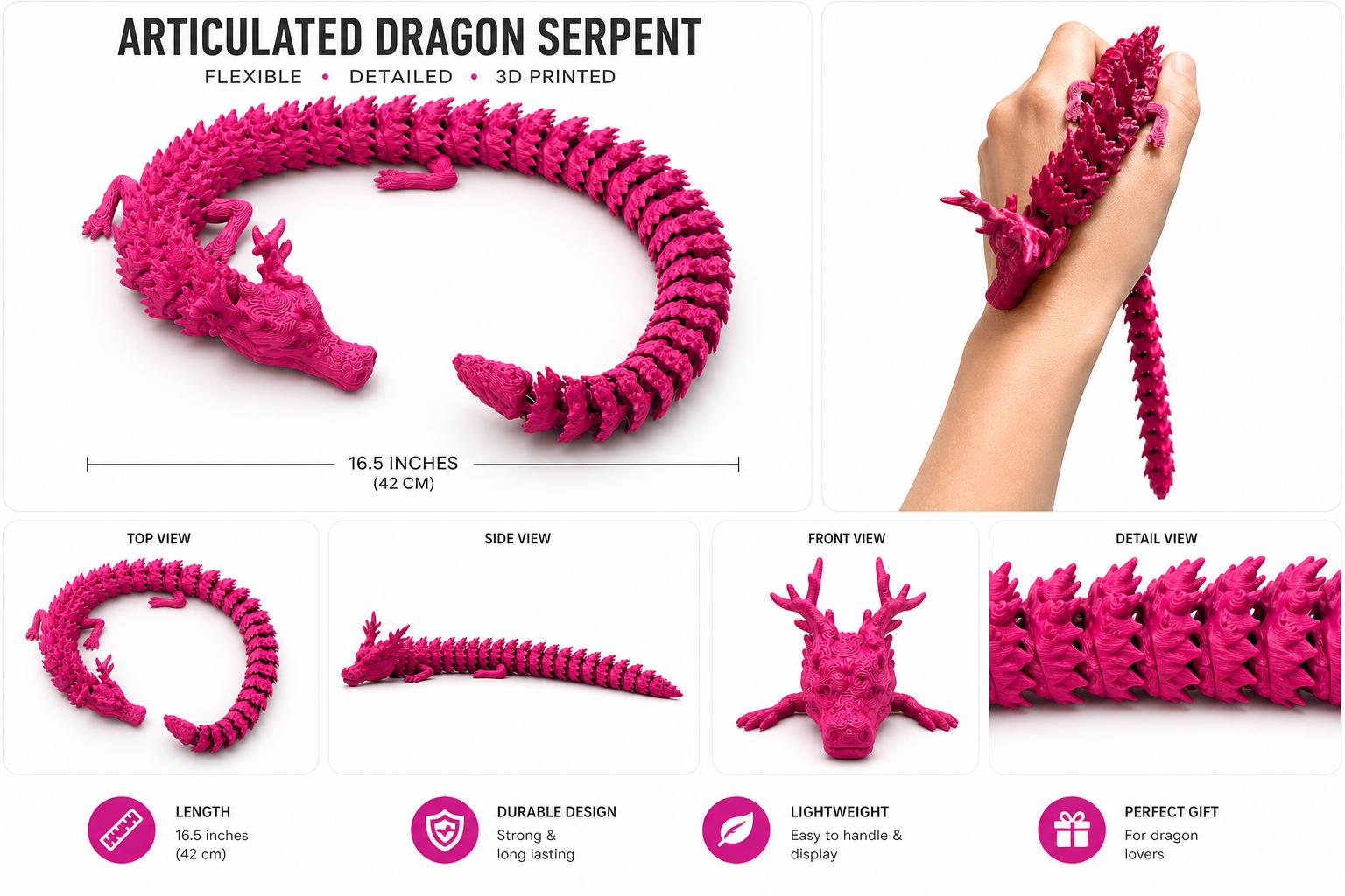 Articulated Dragon Fidget Toy – 3D Printed Poseable Flexi Dragon Desk ...
