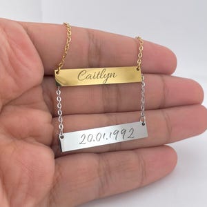 Personalized Bar Necklace | Engravable Necklace | Minimal Bar Necklace | Date Necklace | Name Necklace | Initials Birthdate Necklace