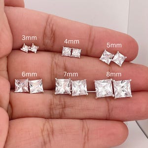 Zilveren vierkante diamanten oorknopjes | Sterlingzilveren oorstekers | Oorbellen CZ | Studs zirkonia | Oorbellen heren 3-8 mm | Cadeau voor hem