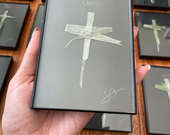 Hand crafted palm cross in frame