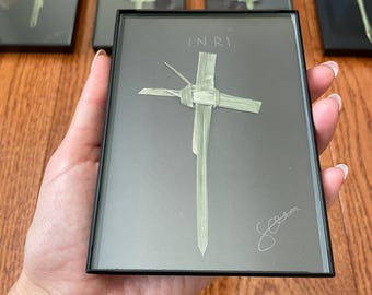 Hand crafted palm cross in frame
