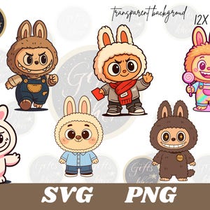 Labubu PNG SVG Bundle, Cute Labubu Clipart,labubu png prints, Cartoon Character Vectors, Digital Download for Cricut, Silhouette Projects